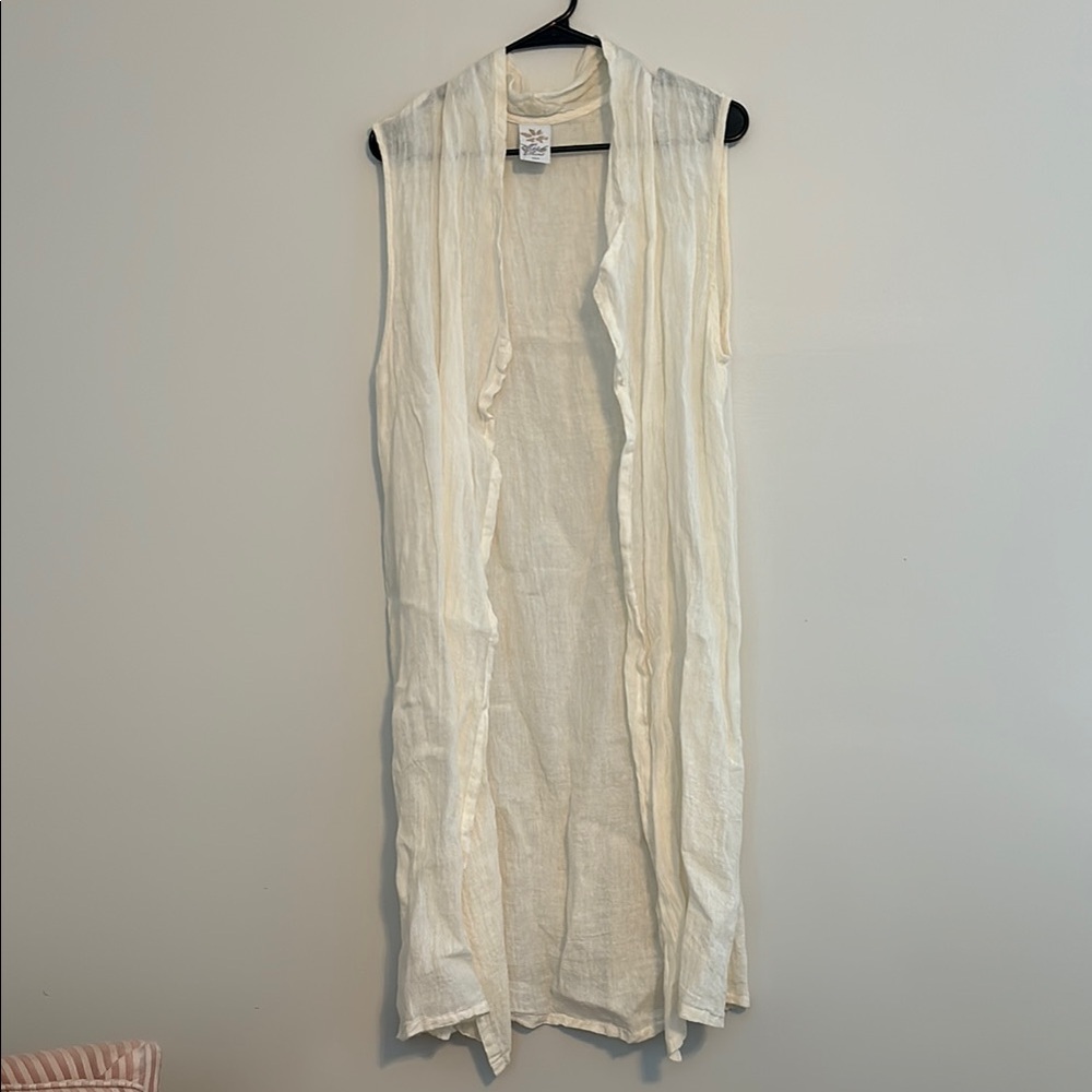 Cream Sleeveless Duster Vest NWOT linen